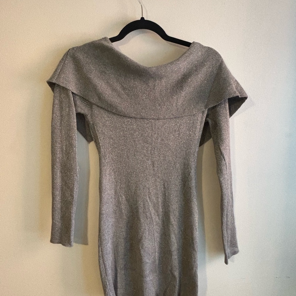 White House Black Market Gray Off-the-Shoulder Sweater
